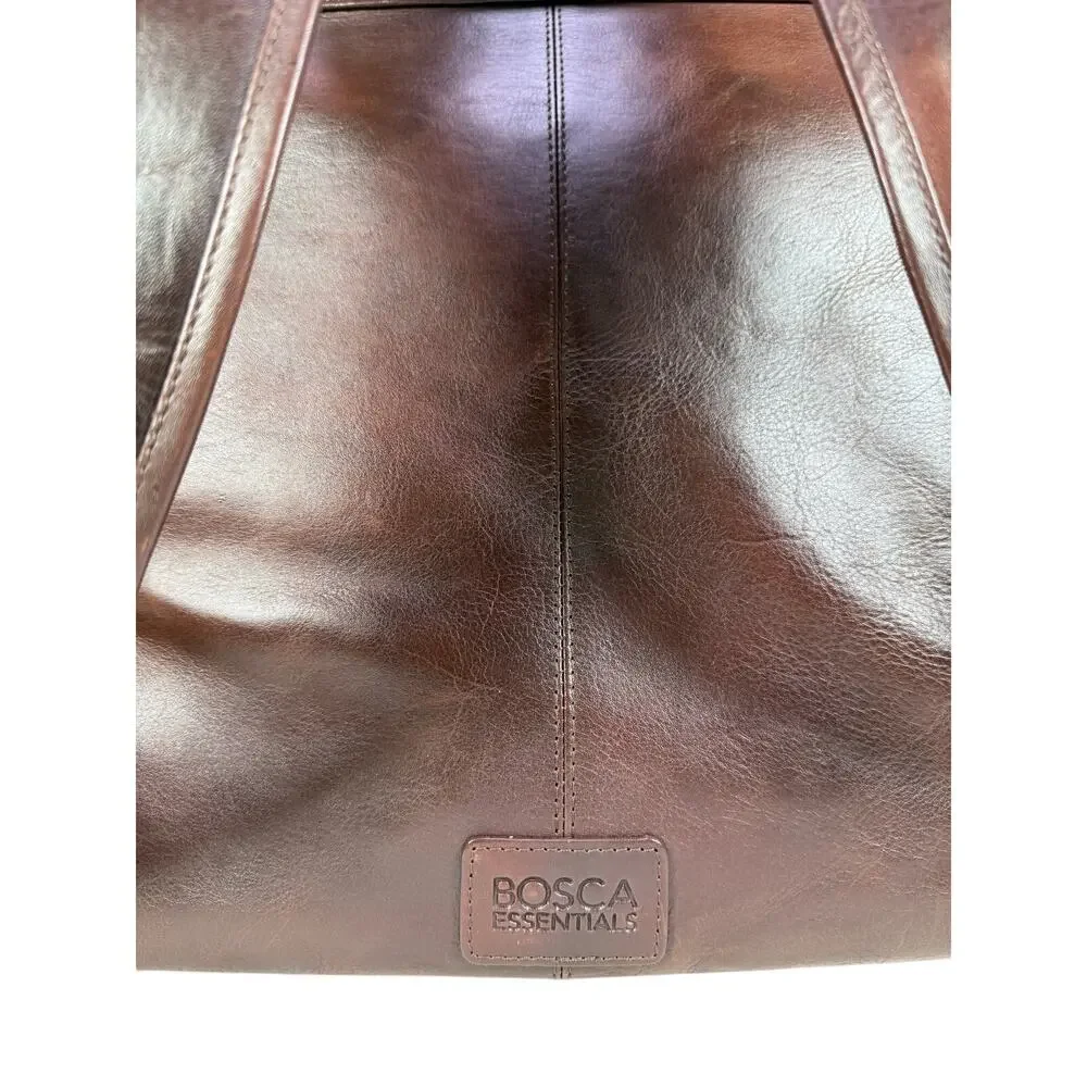 Bosca Leather Backpack Mens Large 40L Laptop Travel Bag Brown Full Grain Utility